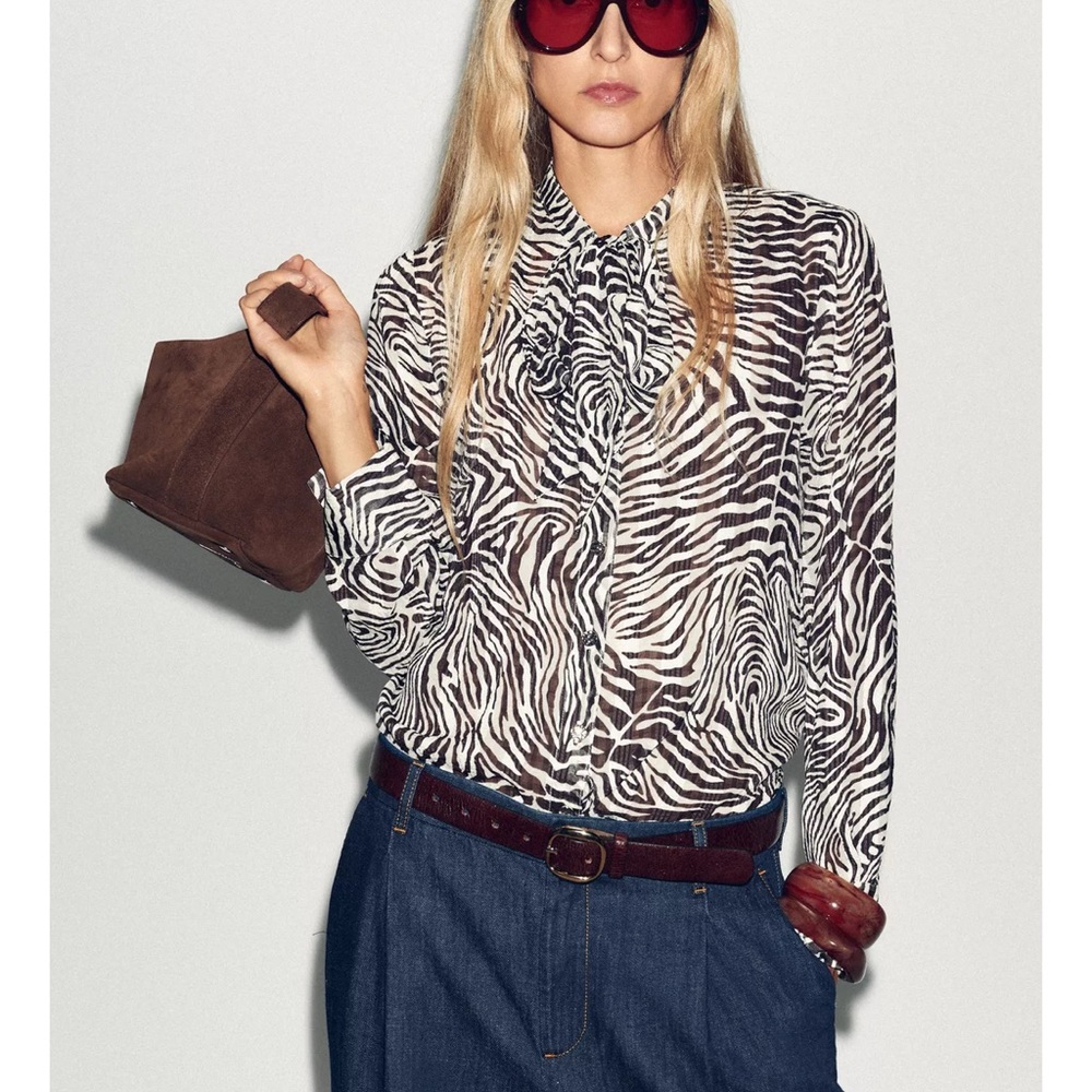 Zara animal print bow blouse
